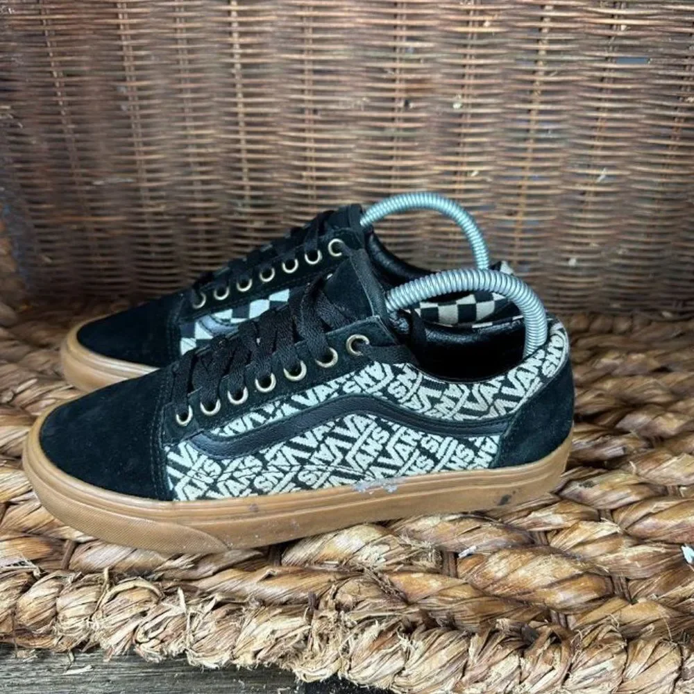 Vans Sz 7 Men's Black Graphic Logo Low Top Lace Up Sneakers‎